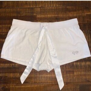 Betsey Johnson White Fleece Shorts w/ Rhinestone Bow Lounge Beach Sleep - Size M
